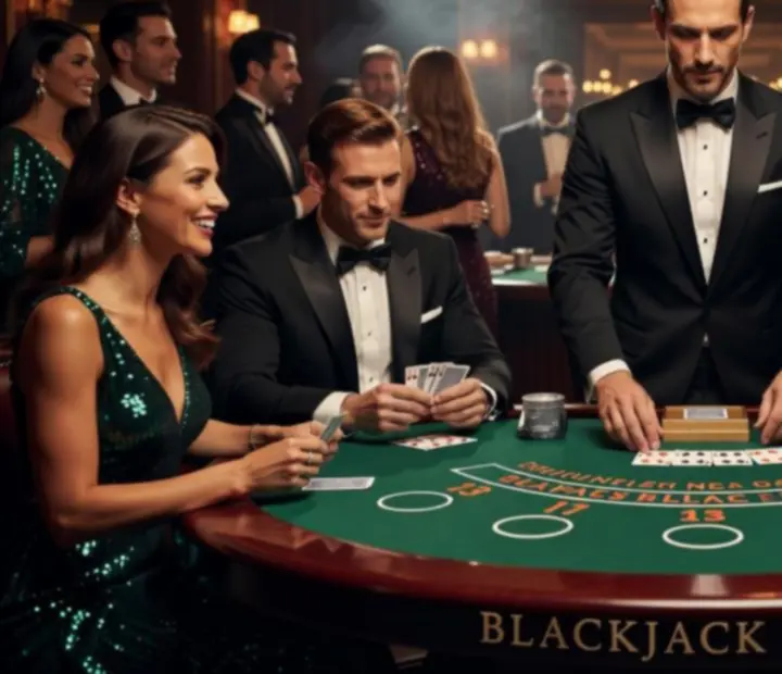 Wieczór blackjack z prowadzącym przy profesjonalnym stole.