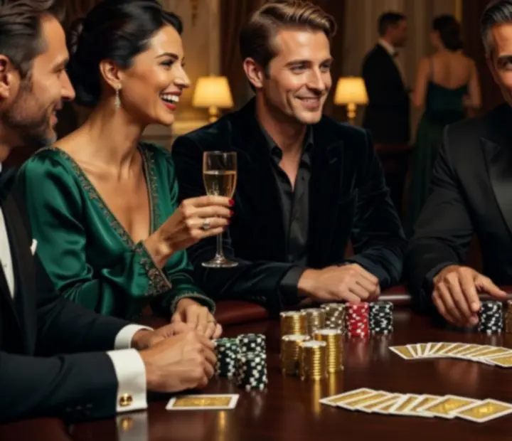 Pakiet Gold – luksusowo oświetlony stół do gry z elegancką obsługą i gośćmi.