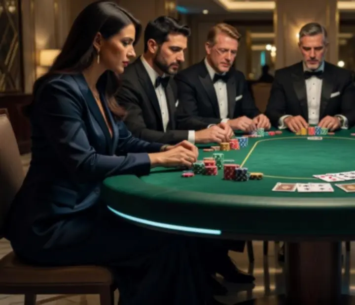 Stylowy stolik pokerowy w klimatycznym oświetleniu